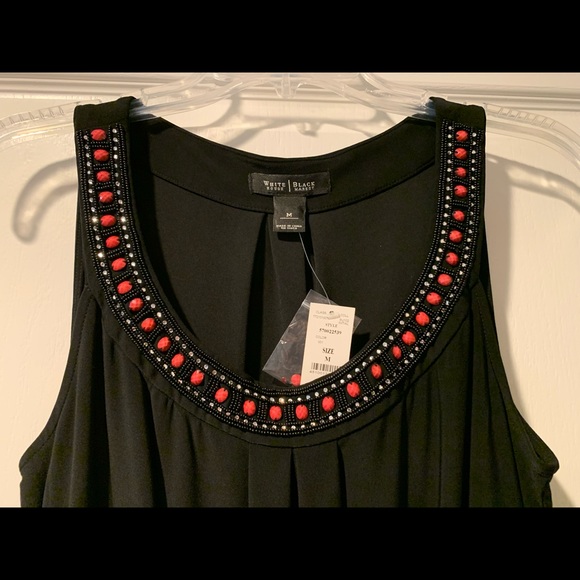 WHITE HOUSE BLACK MARKET EMBELLISHED NECK TUNIC TOP SIZE MEDIUM BLACK NWT - Picture 3 of 3
